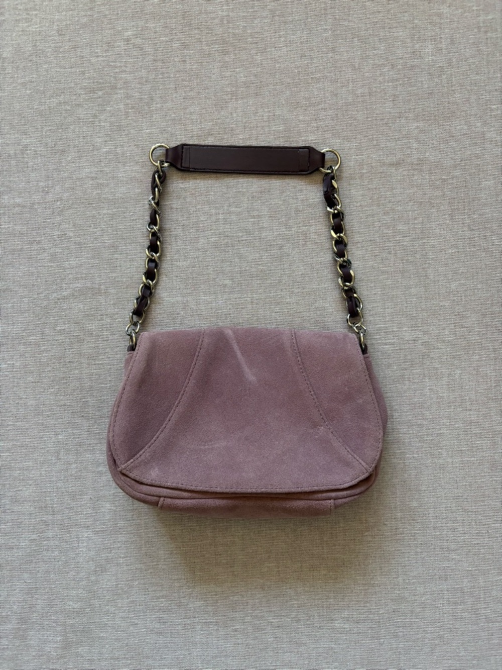 Ann Taylor vintage purple pink coquette suede chain link bag purse.